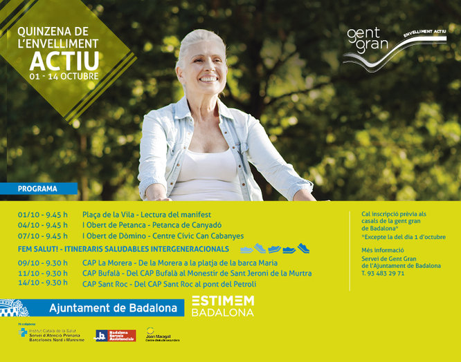 Badalona organitza de l’1 al 15 d’octubre la Quinzena de l’Envelliment Actiu