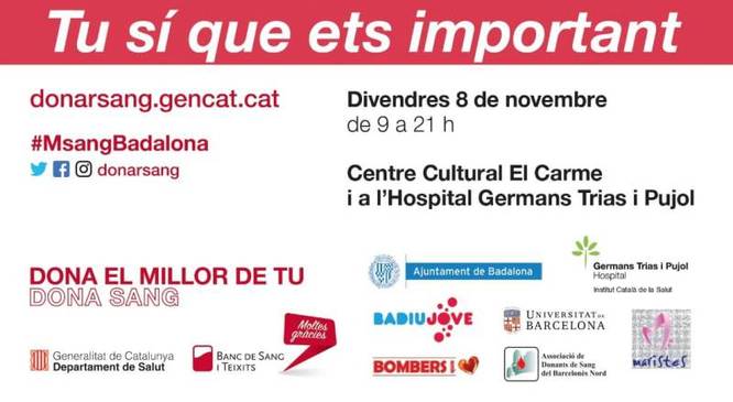 Divendres 8 de novembre se celebrarà la Marató de Donants de Sang de Badalona