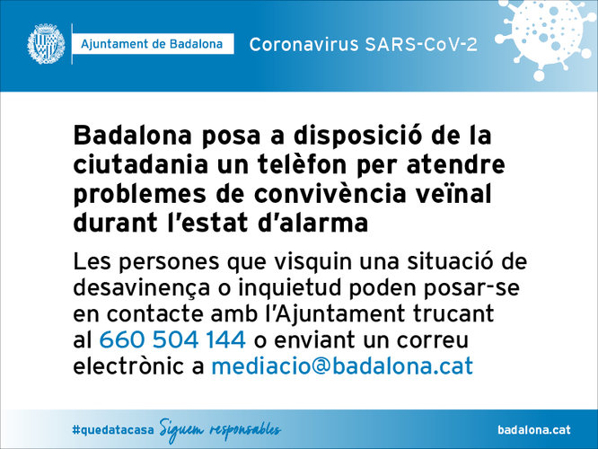Badalona posa a disposició de la ciutadania un telèfon per atendre problemes de convivència veïnal durant l'estat d'alarma