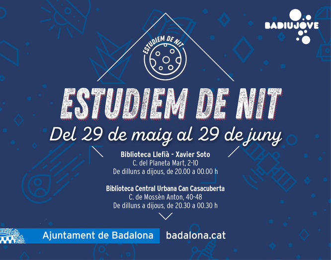 El pròxim dilluns, 29 de maig, es posa en marxa el programa ‘Estudiem de Nit’